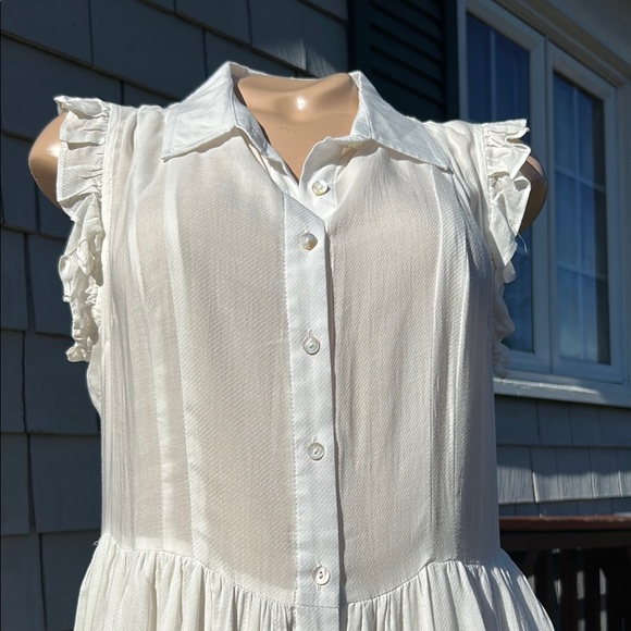 BURU Off-White Rayon Ruffled Sleeveless Dress Size Large - Picture 6 of 9